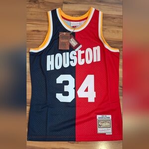 Mitchell & Ness Houston Split Jersey Red and Blue Hakeen OLAJUWON MENS MED